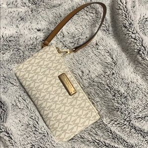 White/Cream & Brown MK Wristlet